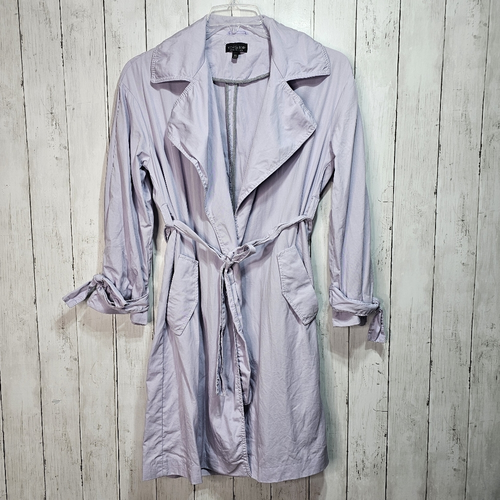 Topshop Women's Long Sleeve Waist Tie Jacket Light Purple 100% Lyocell Size US 4 - Picture 4 of 12